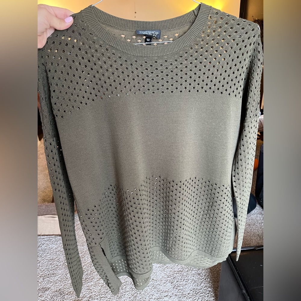 Topshop green-brown meshed sweater top